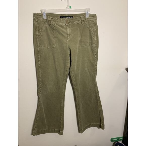 Y2K DKNY Sz 16 Corduroy Flare Low Rise Pants Wide Leg Jeans Vtg - Picture 3 of 10